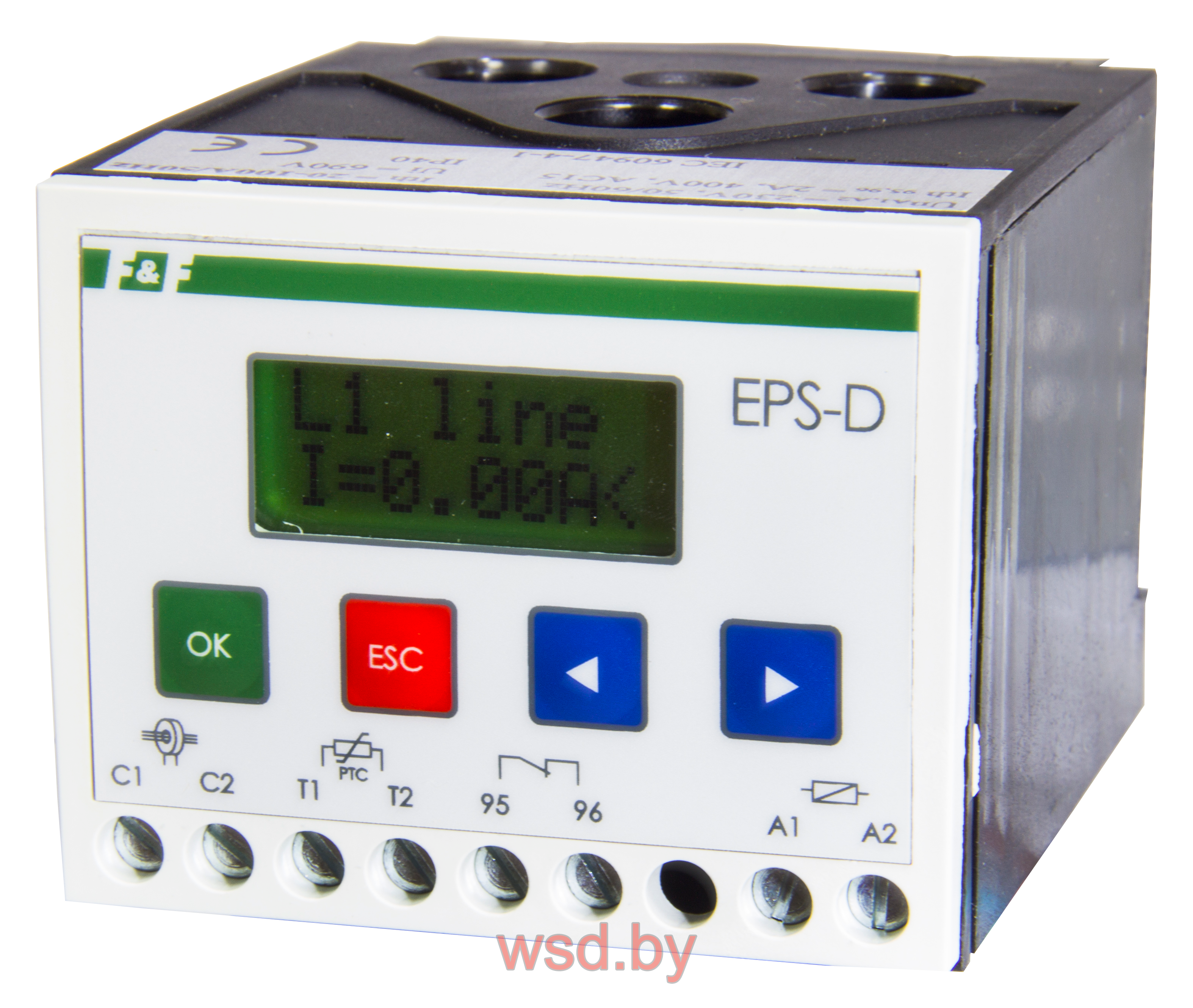 EPS-D5 диапазон токов 1-5А, LCD дисплей, габариты 72х59х88мм, монтаж на DIN-рейке 230В AC 2А 1NO IP20